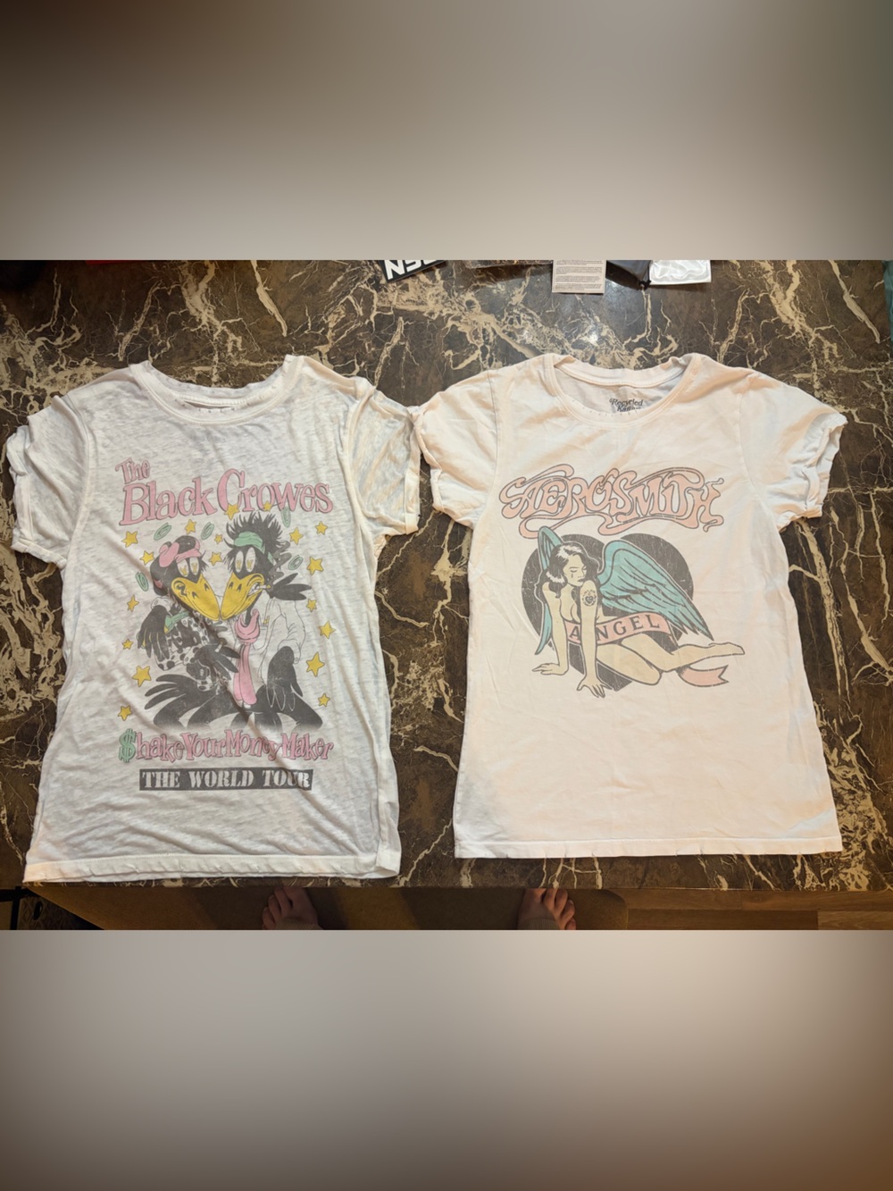 Karma White Graphic Tee with Pink & Mint Band Art